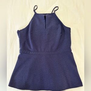 Banana Republic Indigo with White Pin Stripes Peplum Mock Neck